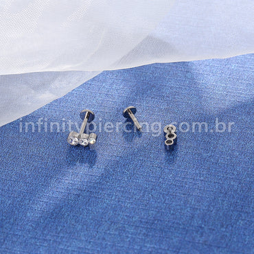 Piercing Labret Aço Cirúrgico Degrade 3 Zircônias