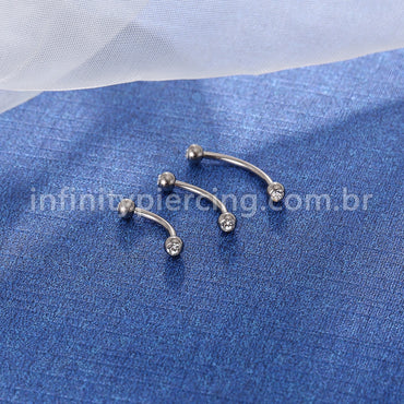 Piercing Microbell Curvo Aço Cirúrgico Zircônia Cravada