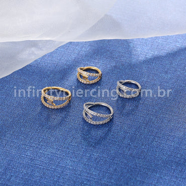 Piercing Argola Aço Cirúrgico Segmento Articulado Raio Dupla Fileira Zircônia Cravejada