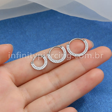 Piercing Argola Titânio Segmento Articulado 2 Fileiras Zircônia