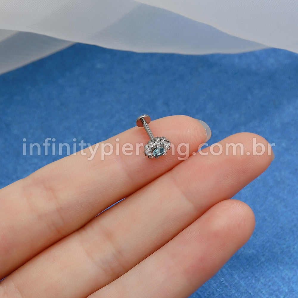 Piercing Labret Titânio Flor Zircônia Cravejada