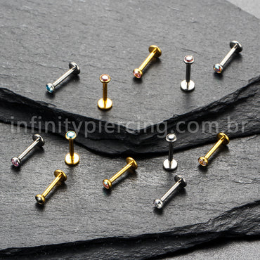 Piercing Labret Titânio Push Pin Zircônia Ponto De Luz Colorida