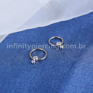 Piercing Captive Titânio 2 Pedras Zircônia