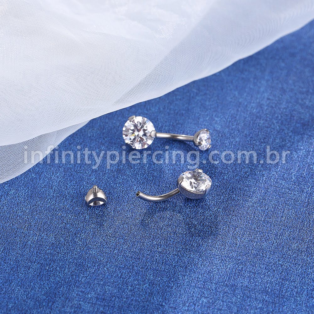 Piercing Banana Titânio 2 Pedras Zircônia