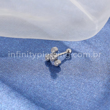 Piercing Minibarbell Aço Cirúrgico 4 Zircônia Cravada