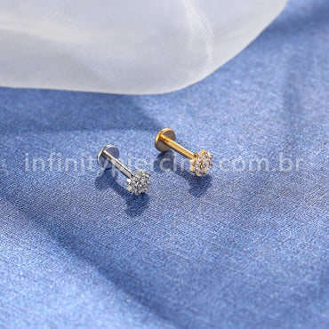 Piercing Labret Aço Cirúrgico Flor Zircônia
