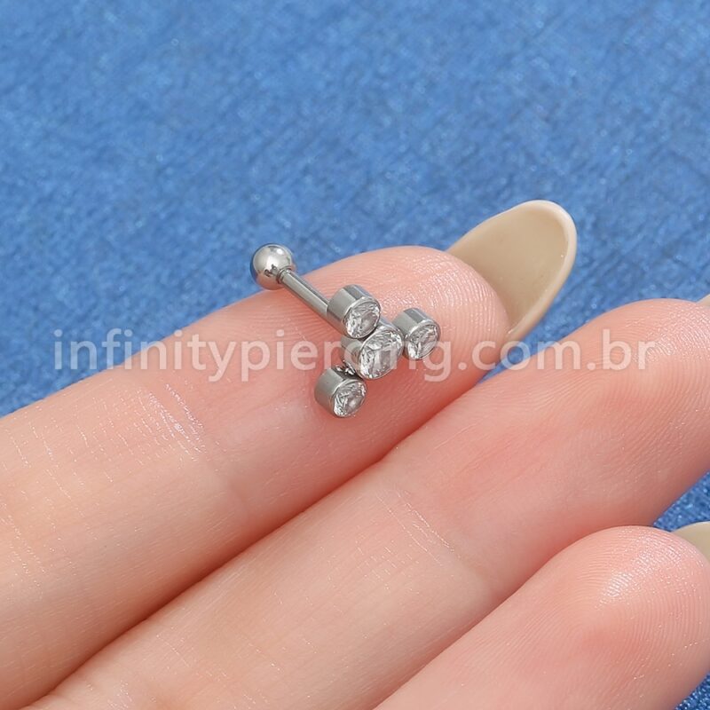 Piercing Minibarbell Aço Cirúrgico 4 Zircônia Cravada