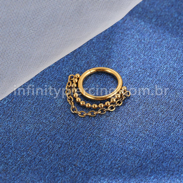 Piercing Argola Aço Cirúrgico Segmento Articulado Com Correntinhas