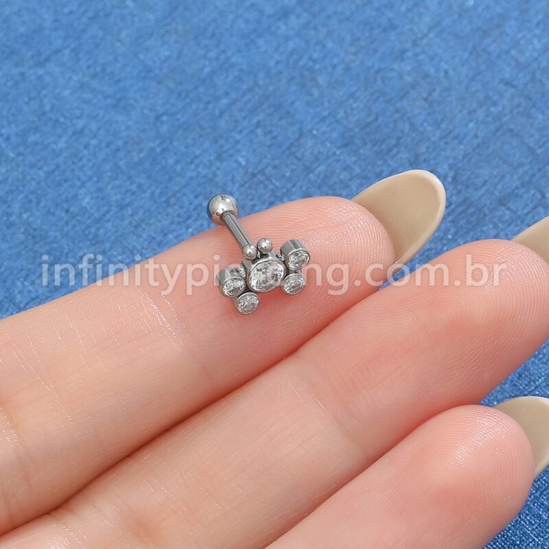 Piercing Minibarbell Aço Cirúrgico Borboleta Zircônia Cravada