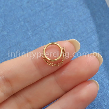 Piercing Argola Aço Cirúrgico Segmento Articulado Com Correntinha