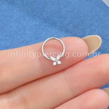 Piercing Argola Aço Cirúrgico Segmento Articulado Borboleta Zircônia Cravejada