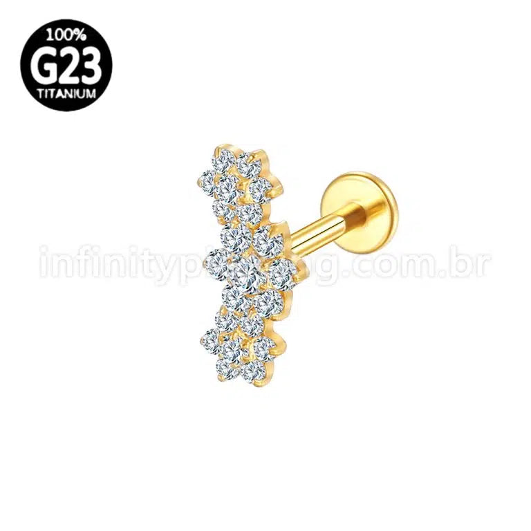 Piercing Labret Titânio Cluster 3 Flores Zircônia Cravejada