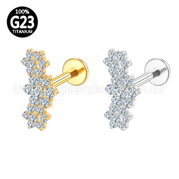 Piercing Labret Titânio Cluster 3 Flores Zircônia Cravejada