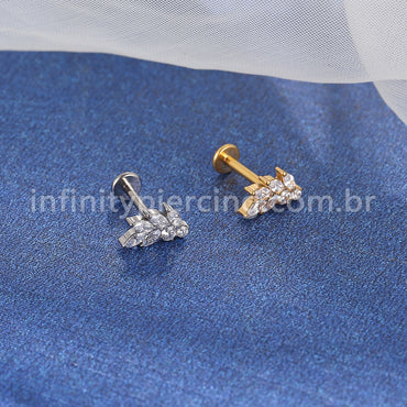 Piercing Labret Titânio Folhas Zircônia