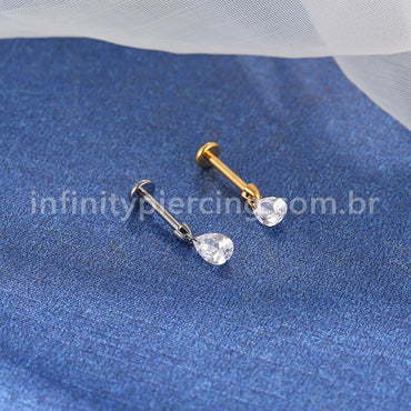 Piercing Labret Titânio Zircônia Pingente Gota