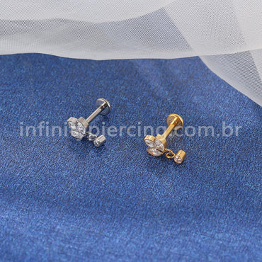 Piercing Labret Titânio Trio Com Pingente Zircônia