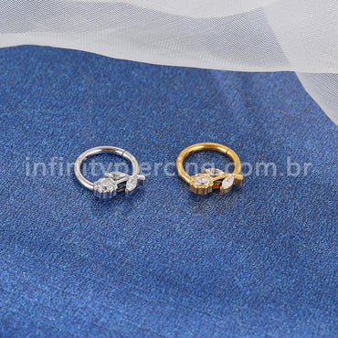 Piercing Argola Aço Cirúrgico Segmento Articulado Flor Zircônia Cravejada