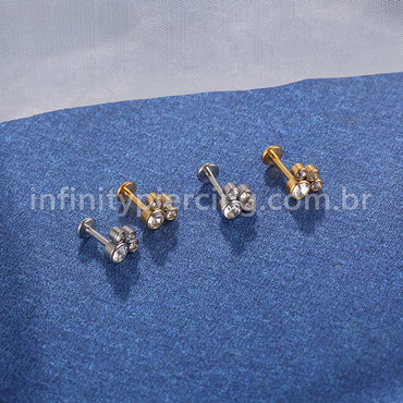 Piercing Labret Aço Cirúrgico Pedras Zircônia
