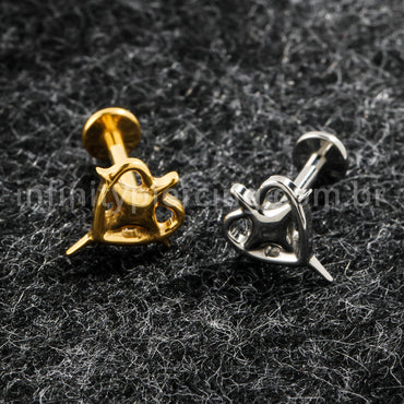 Piercing Labret Titânio Coração Com Estrela De 4 Pontas