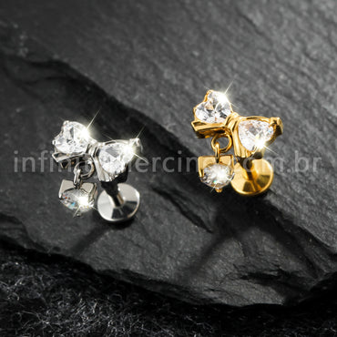Piercing Labret Titânio Laço Com Zircônia Cravejada