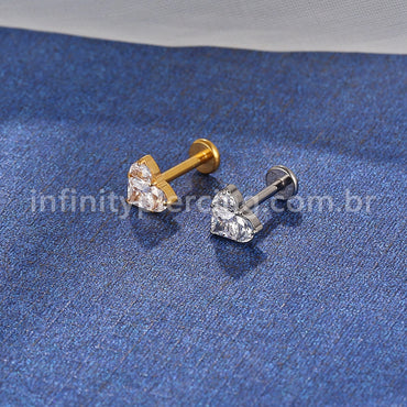 Piercing Labret Titânio Coração Zircônia