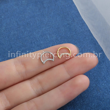 Piercing Titânio Segmento Articulado Lua Zircônia Cravejada
