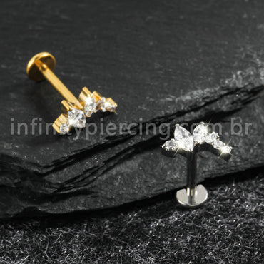 Piercing Labret Titânio Curvo Zircônia Cravejada