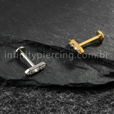 Piercing Labret Titânio Barra 3 Zircônia Cravejada