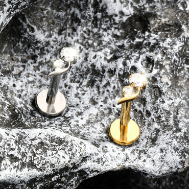 Piercing Labret Titânio 2 Pedras Zircônia Cravejada