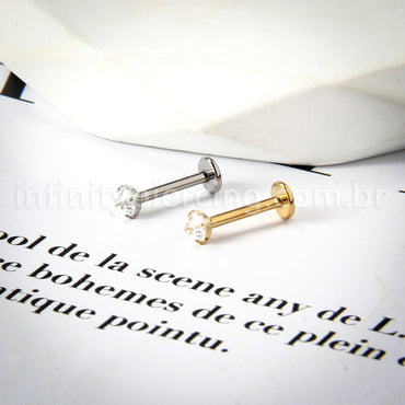 Piercing Labret Titânio Zircônia Cravejada Com Ponta