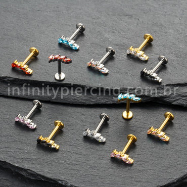 Piercing Labret Titânio Folhas Zircônia