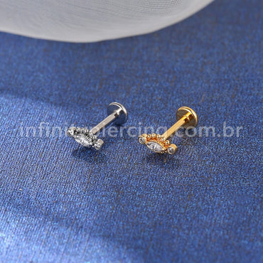 Piercing Labret Aço Cirúrgico Indiano Zircônia Cravada