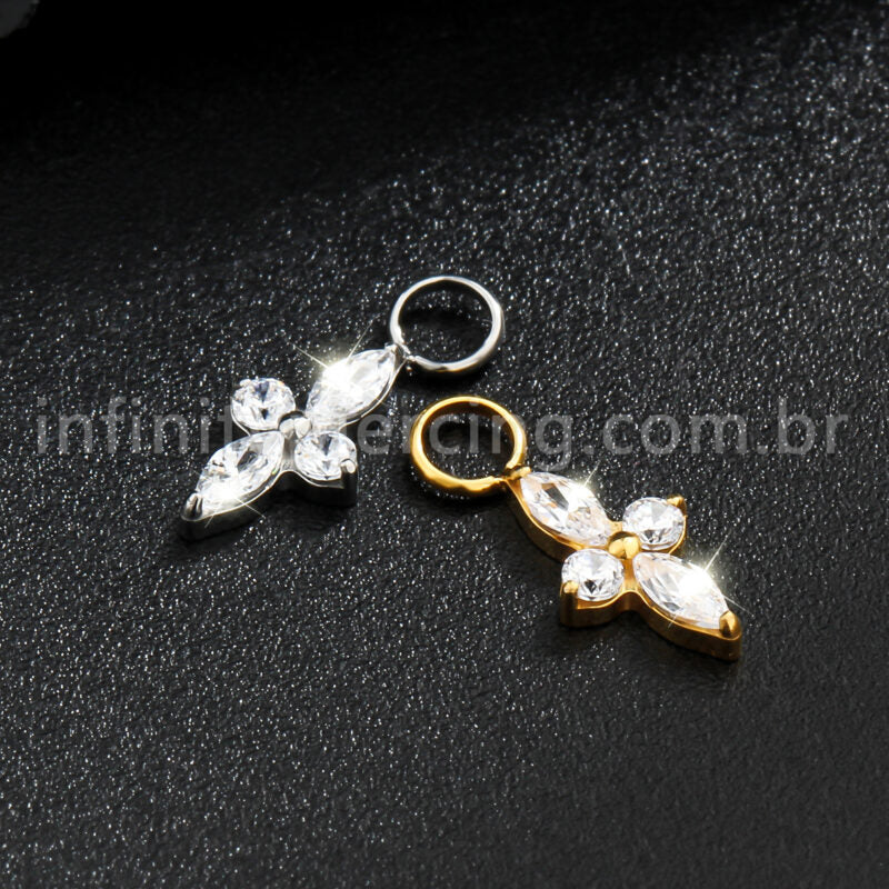 Pingente Para Piercing Titânio Flor 4 Pedras
