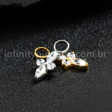 Pingente Para Piercing Titânio Flor 4 Pedras