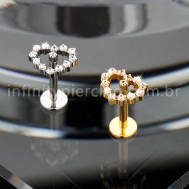 Piercing Labret Titânio Coração Zircõnia Cravejada
