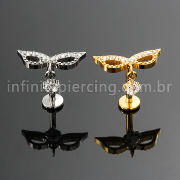 Piercing Labret Titânio Mascara Com Zircônia Cravejada