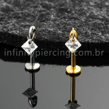 Piercing Labret Titânio Com Pingente Quadrado