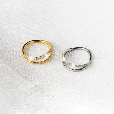 Piercing Argola Titânio Duas Fileiras Torcida/Zircônia Cravejada