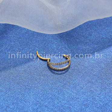 Piercing Argola Segmento Articulado Aço Cirúrgico Zircônia 2 Fileiras Vazadas