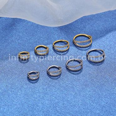 Piercing Argola Titânio Segmento Articulado Dupla Fileira Zircônia Cravejada