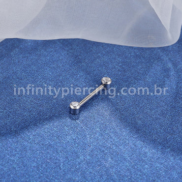 Piercing Barbell Push Pin Titânio 2 Pedras Zircônia