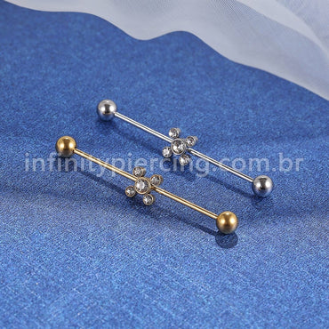 Piercing Transversal Aço Cirúrgico Indiano Strass