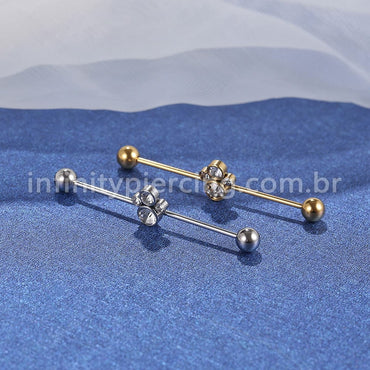 Piercing Transversal Aço Cirurgico Indiano Zircônia Cravada