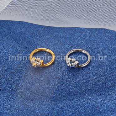 Piercing Argola Titânio Segmento Articulado Estrelas Com Zircônia Cravejada