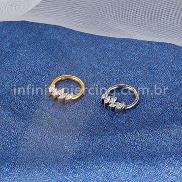 Piercing Argola Titânio Segmento Articulado 5 Pedras Zircônia Cravejada