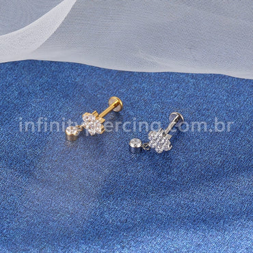 Piercing Labret Titânio Flor Com Pingente Zircônia