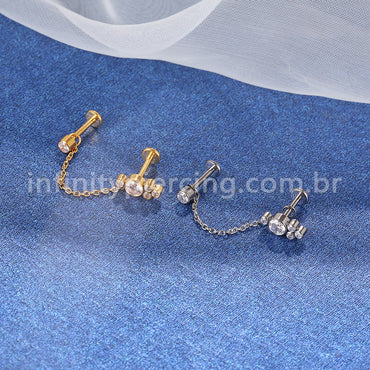 Piercing Labret Duplo Titânio Corrente Ponto De Luz E Indiano 5 Zircônias