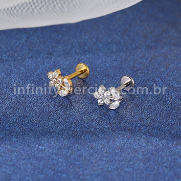 Piercing Labret Titânio Flor Zircônia Cravejada