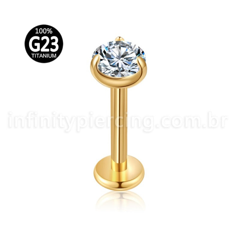 Piercing Labret Ponto De Luz Titânio Zircônia 3 Garras