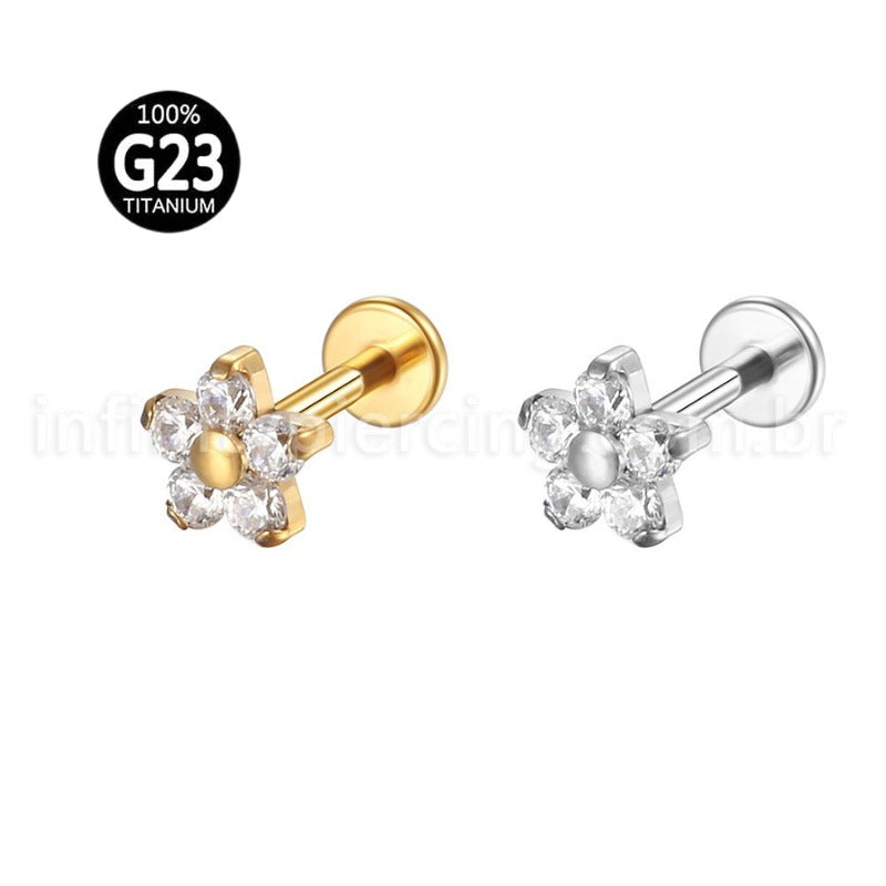 Piercing Labret Titânio Zircônia Flor